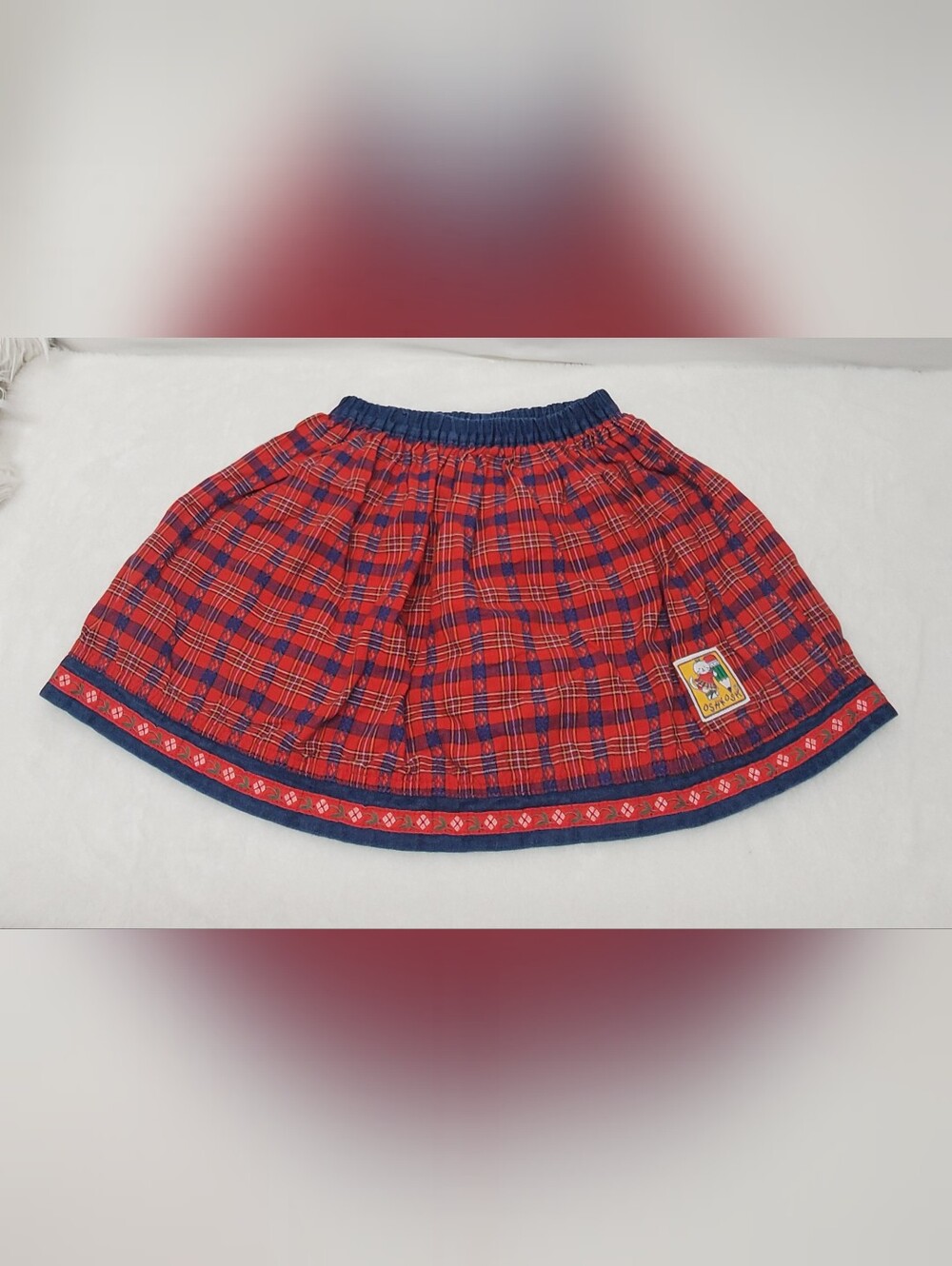 Rare early 90s y2k vintage oshkosh shirt red navy plaid floral print kids skirt